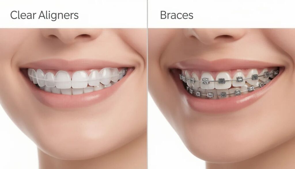 Clear aligners vs braces comparison for orthodontic treatment